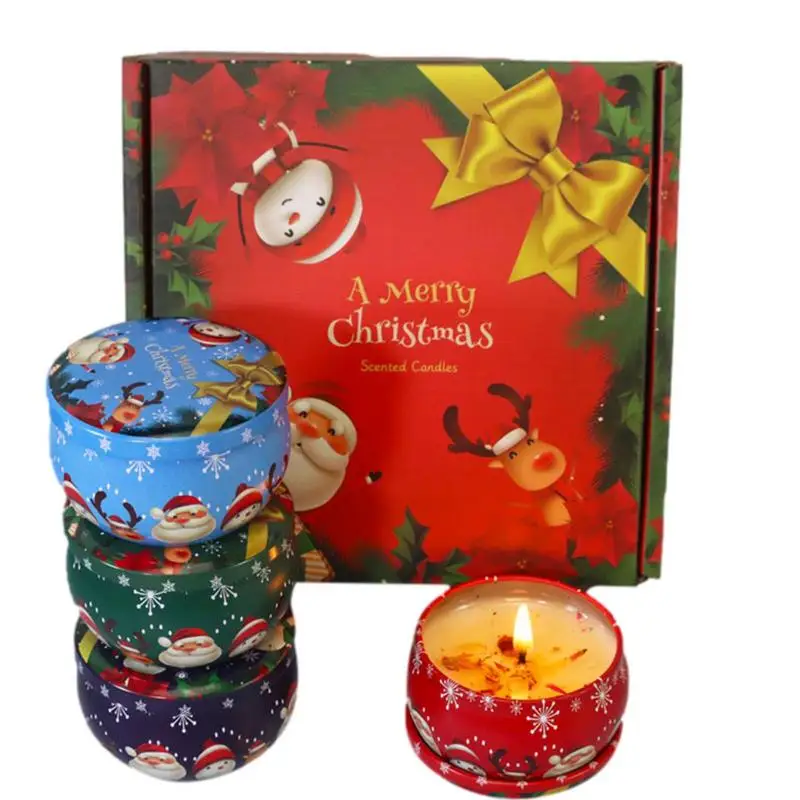 Lumânări De Crăciun Cadou Set De 4 Buc Acasă Parfumate Lumânări De Lungă Durată Aromoterapie Lumânare Cadou De Soia, Ceara De Lumanari Jar Cadou Pentru Imagine 0