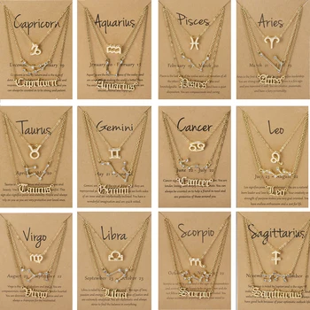 3Pcs Constelații Zodiacale Horoscop Colier Pandantiv pentru Femei Multi-Strat Stele Astrologie Constelație Colier pentru Bărbați Bijuterii