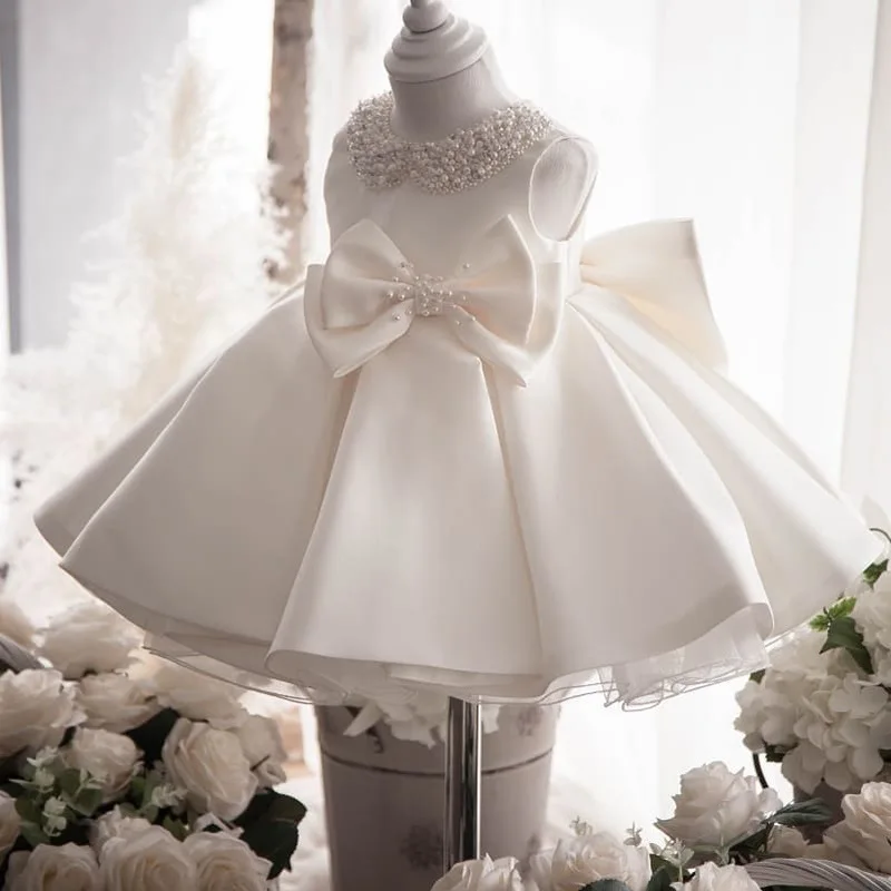 Boutique Vara 2022 Fără Mâneci Roz Fildeș Copil Tul Baby Toddler Girls Princess Tutu Dress Imagine 4