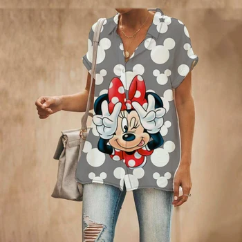 Disney Maneca Scurta Casual Street Tricou Top Elegant Tricou pentru Femei de Moda Temperament Buton Rever Elegant, de Top