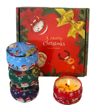 Lumânări De Crăciun Cadou Set De 4 Buc Acasă Parfumate Lumânări De Lungă Durată Aromoterapie Lumânare Cadou De Soia, Ceara De Lumanari Jar Cadou Pentru