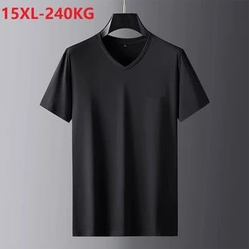 vara Bărbați v-neck T-Shirt Short Sleeve modal elasticitatea întinde plus dimensiune 10XL 15XL 12XL Liber Casual uzura acasă teuri topuri subtiri