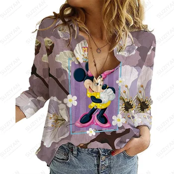 2022 Noua Moda Mickey si Prietenii Casual Femei Tricou Doamnelor Cămașă cu Mâneci Lungi Blous Toamna Elegant de Imprimare Tricouri