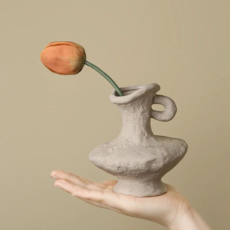Sili Stil Simplu Embrion Vaza Ceramica Casa Homestay Retro Ceramica Decor Camera De Probă Moale Decor Flori Uscate Vaza Imagine 3