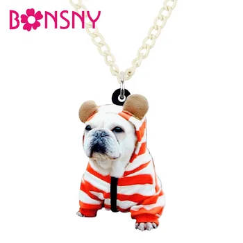 Bonsny Acrilice Drăguț Costume De Bulldog Francez Pug Câine Colier Pandantiv Lanț Cravată De Desene Animate De Animale De Bijuterii Pentru Femei, Fete Lady Animale De Companie
