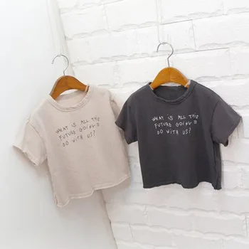 De Vară pentru copii Noua Versiune de Top de Simplu Gât Moale Scrisoare de Imprimare de Băieți Și Fete din Bumbac cu Maneci Scurte T-shirt