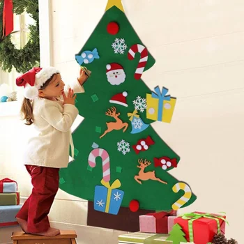 DIY Simțit Pom de Crăciun lucrate Manual Vesel de Pom de Crăciun cu Moș Crăciun Fulg de nea Decor de Ornament Cadouri de Anul Nou pentru Copii