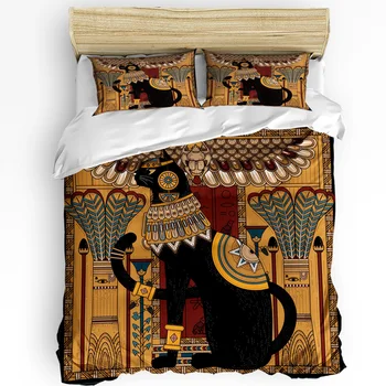 Egiptul antic Arta Cat Pene Retro 3pcs Set de lenjerie de Pat Pentru Dormitor Pat Dublu Textile Acasă Plapuma Capac Plapuma fata de Perna