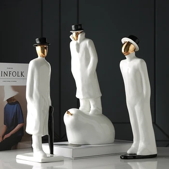 European De Artă Abstractă Figura Statuie Figurine Din Ceramică Albă Domn Sculptura Meserii Living, Veranda Decorarea Cadou De Nunta