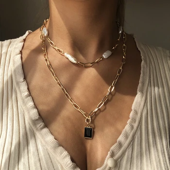 Fashion Faux Perle De Aur De Culoare Lanț Colier Pandantiv Pentru Femei De Sex Feminin Mai Multe Niveluri Guler Pandantiv 2021 Epocă Nouă De Bijuterii De Cristal