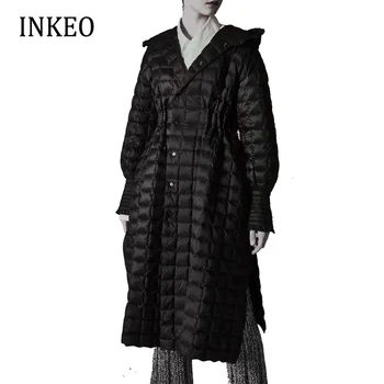 Femei de moda mult Timp de Gâscă în jos jacheta 2022 Toamna iarna Negru Matlasat cu Gluga puffer coat Parka de sex Feminin zăpadă haine INKEO 2O227