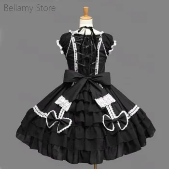 Făcut pentru Tine Femei Negru Retro stil Gotic Victorian arc decorat cu dantelă Rochie Lolita