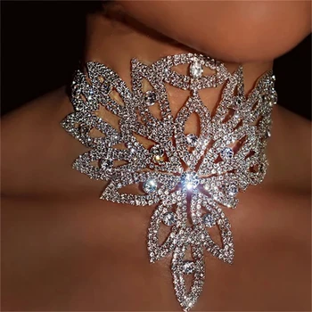 Ins Lux Frunze de Forma Stras Cravată Colier Guler de Bijuterii pentru Femei Bling Nunta de Cristal Dragoste Colier Guler Bijoux