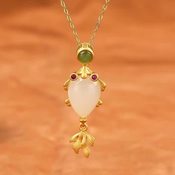 Inspirat de design încrustat naturale Hetian jad mic peștișor de aur pandantiv colier pentru femei elegante lumină de lux bijuterii accesorii