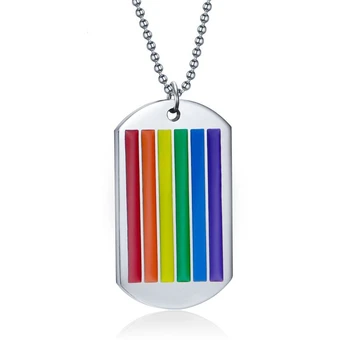MIQIAO din Oțel Inoxidabil Badget Titan Curcubeu Tag-ul Colorat de Homosexuali și Lesbiene Simbol Pandantiv Colier pentru Femei Barbati Prieteni Cadou Goth