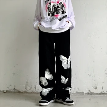 Pantaloni Femei de Stradă în Stil Fluture de Imprimare Direct Blugi Femei cu Talie Înaltă și Subțire All-meci-picior Larg Colector Pantaloni