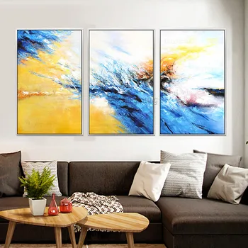 Panza pictura cuadros decoracion 3 piese Acrilic albastru galben Pictură în ulei Arta de Perete Imagini pentru living modern abstract14