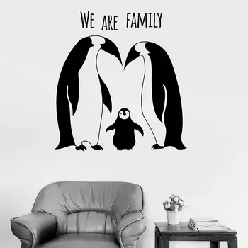 Pinguinii Perete Decal Suntem O Familie Litere Drăguț De Animale Pentru Copii Camera De Zi De Decorare Acasă Vinil Fereastra Autocolante Murale S1421
