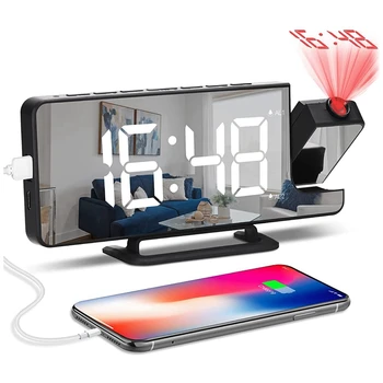Proiectie Ceas cu Alarmă Cu 7.1 Inch LED Mirror Display, Ceas Digital Cablu USB Portabil Ceasuri de Alarmă Pentru Dormitor Acasă