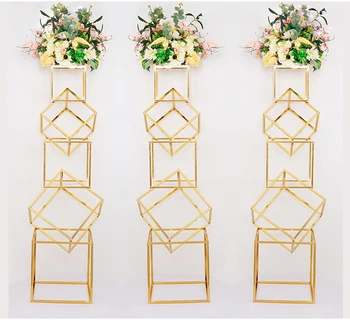 Pătrat de metal Nunta stea strălucitoare de aur placare geometrice cutie fondul stand drum duce metal fier stand de flori decor acasă