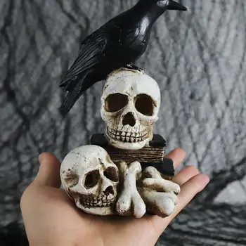 Raven Pe Craniu Lampa de Rășină Figurina Gotic Cioara Stinghie Pe Craniu Statuie pentru Halloween Masă de Vacanță Birou