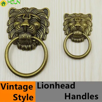 Stil Vintage Lionhead Mâner De Bronz Sertar Buton Trage Alama Antic Dulap Mânerul Ușii Picătură Inele Mari De Perisoare Butoane