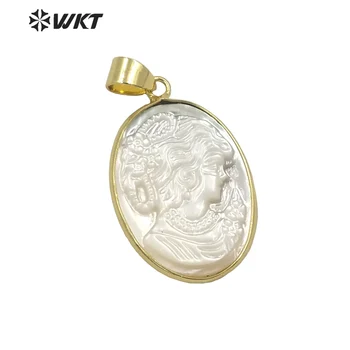 WT-JP267 de moda en-Gros de aur bezel handcarved Naturale Shell Frumusețea pandantiv Fermecătoare Doamnă Elegant pandantiv